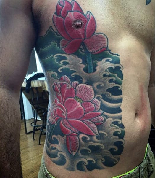 Japanese Rib Cage Flower Amazing Rib Tattoos For Men