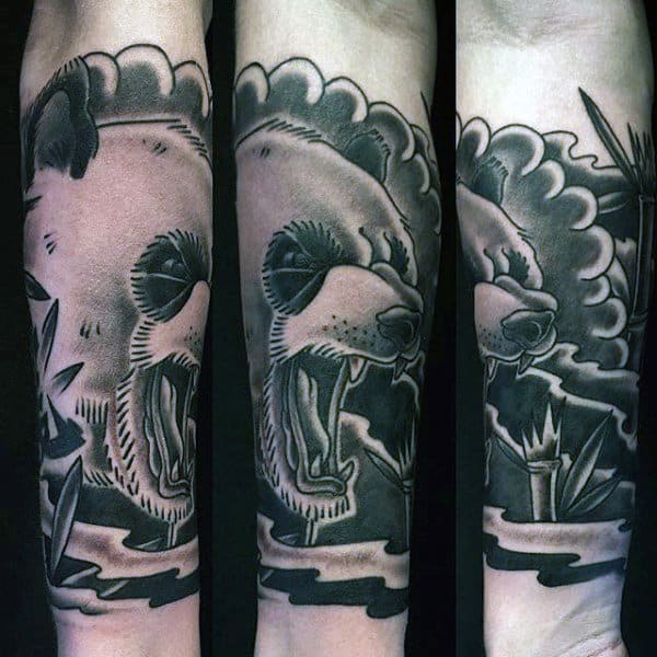 Japanese Roaring Panda Guys Inner Forearm Tattoo Ideas