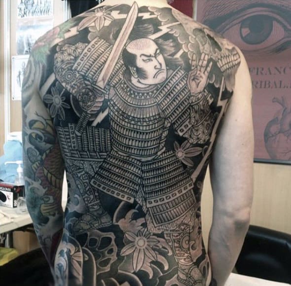 Japanese Samurai Warrior With Specific Detailing On Costume Tattoo Male Full Back