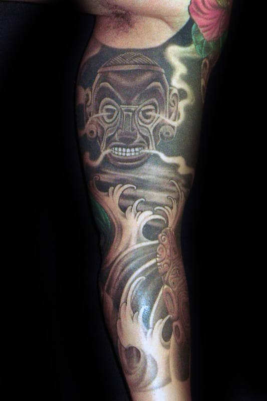 Japanese Sleeve Tattoo For Men With Taino Symbols