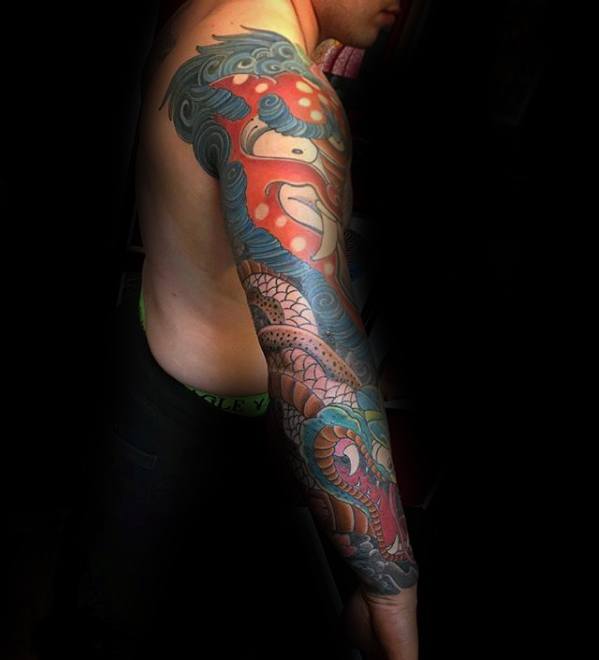 Japanese Snake Tattoos For Gentlemen Sleeve Design