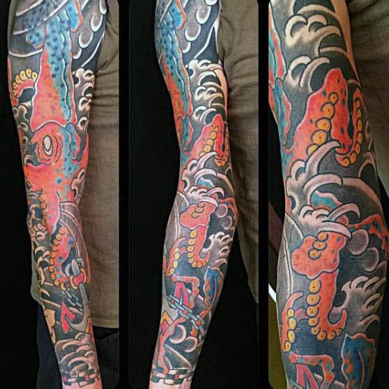 Japanese Squid Tattoo Sleeve For Men