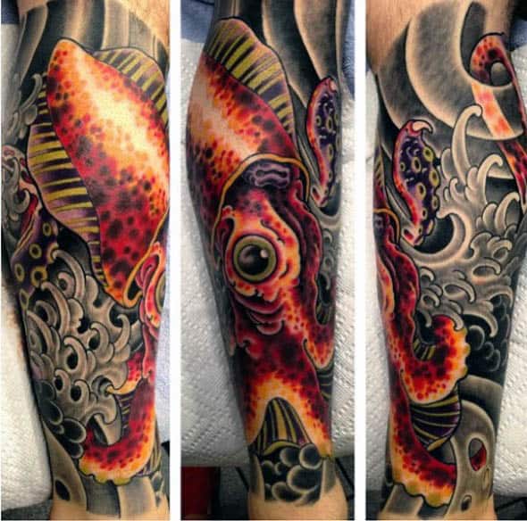 Japanese Style Mens Squid Tattoo Half Sleeve For Men