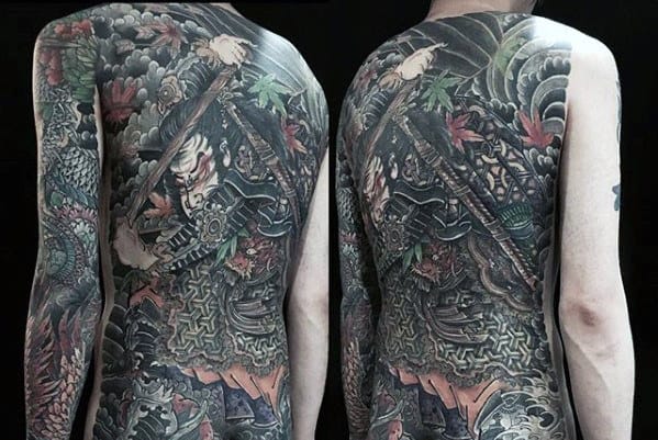 Japanese Warrior Guys Full Back Detailed Tattoo Design Ideas