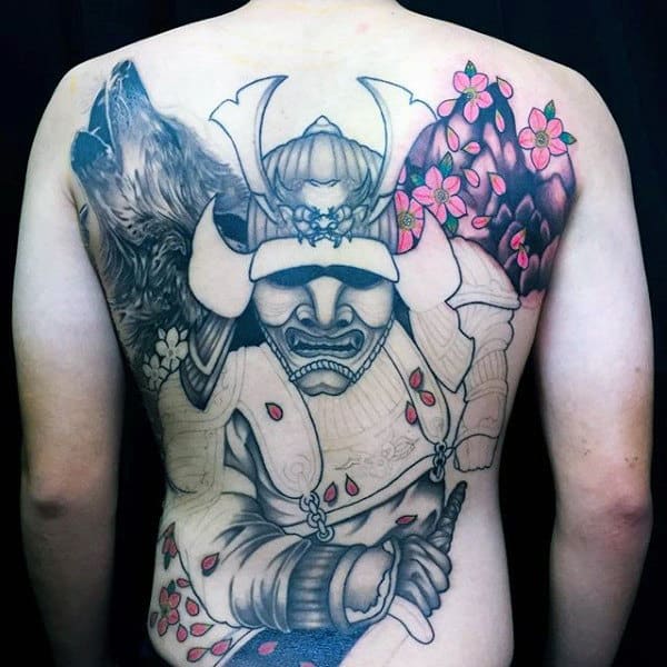 Japanese Warrior Samurai Helmet Mens Full Back Tattoos
