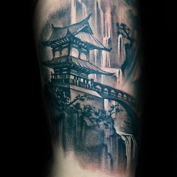 Japanese Waterfall Male Tattoo Designs On Arm