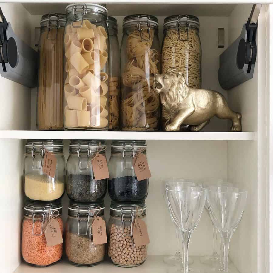 kitchen cabinet glass jars wine glasses
