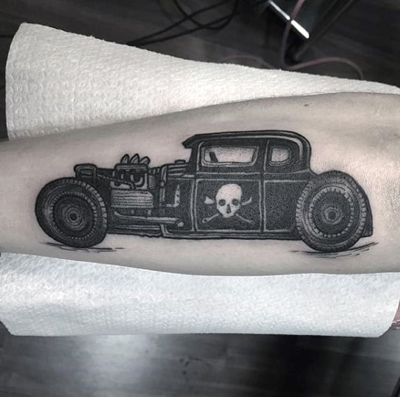 Jeep With Danger Symbol Hot Rod Tattoo Male Forearms