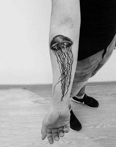 Jellyfish With Scribbled Tentacles Tattoo Mens Forearms