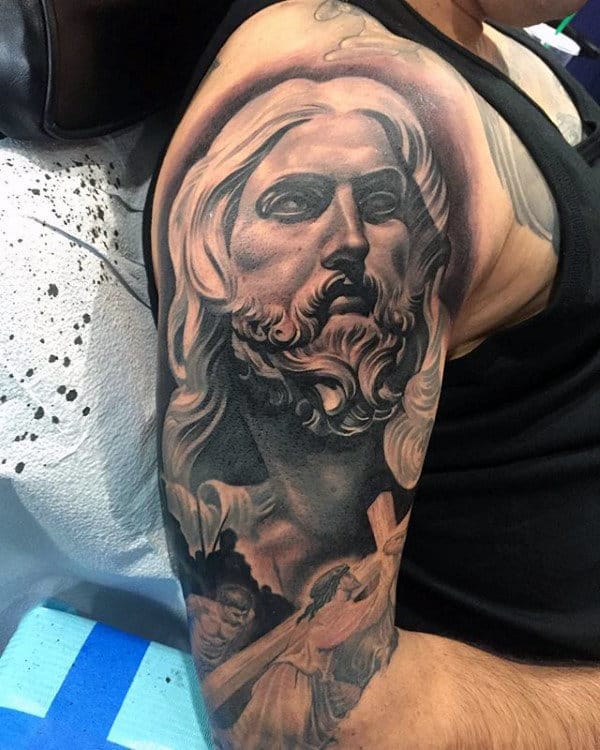 Jesus Christ Mens Crazy Religious Half Sleeve Tattoos