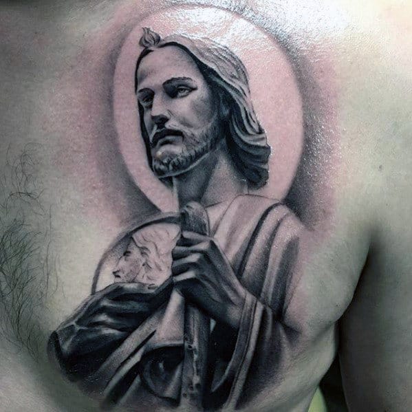 Jesus Christ Shepherd Male Upper Chest Tattoos