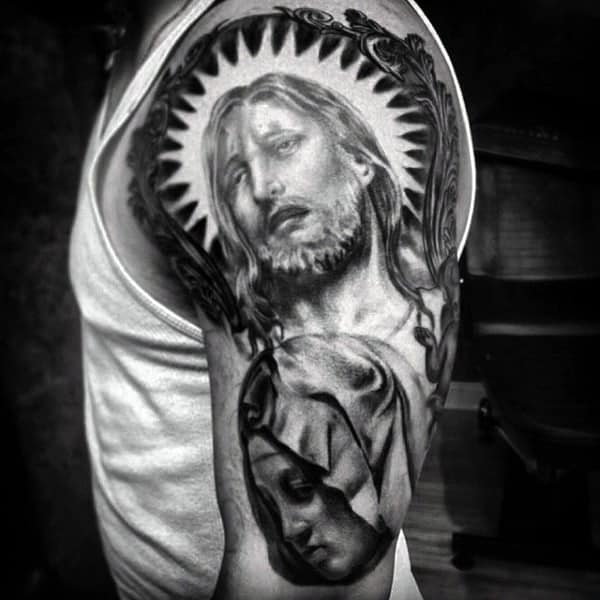 Jesus Christian Shoulder Tattoos For Males
