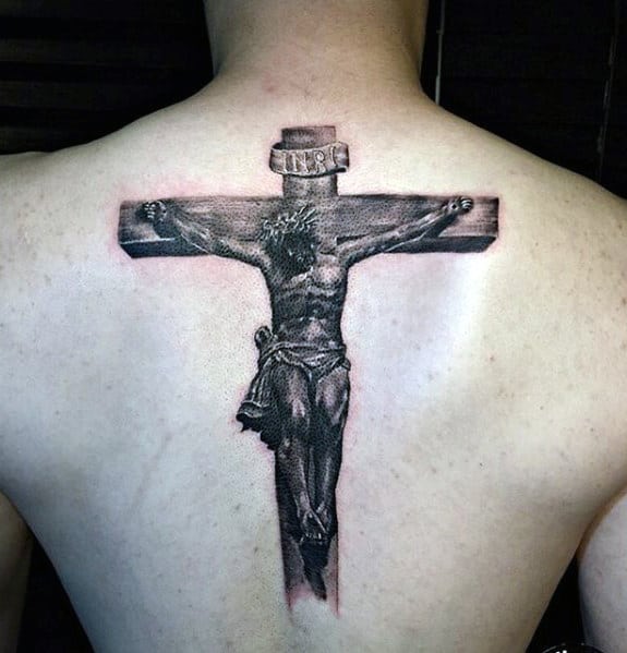 Jesus Cross Mens Realistic 3d Back Tattoos