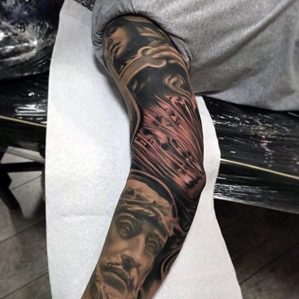 Jesus Cross With Mother Mary Badass Mens Religious Sleeve Tattoos