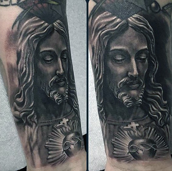 Jesus Heart Tattoo On Mans Wrist