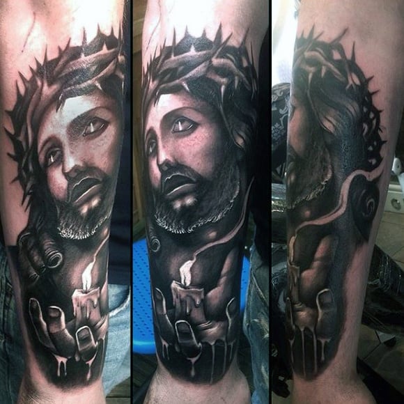 Jesus Thorns And Candle Christian Tattoos For Men