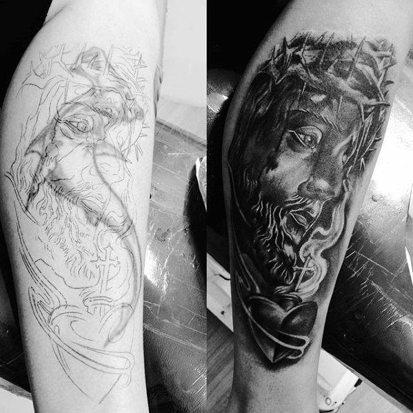 Jesus With Eternal Heart Guys Tattoo Cover Up Arm Ideas