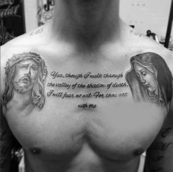 Jesus With Mother Mary Mens Psalm 23 Bible Verse Chest Tattoos