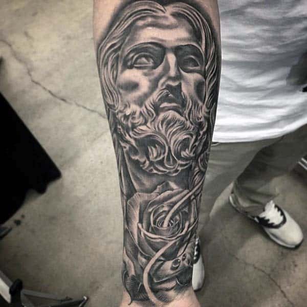 Jesus With Rose Flower Mens Nice Inner Forearm Tattoo Ideas