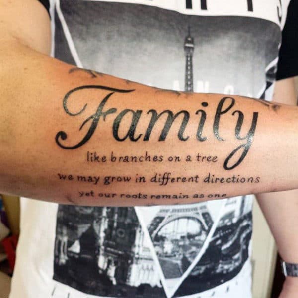 Jet Black Ink Family Tattoo Saying Male Forearms