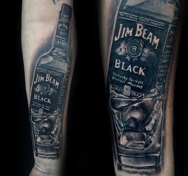 Jim Beam Mens Detailed 3d Bottle Tattoo On Forearm