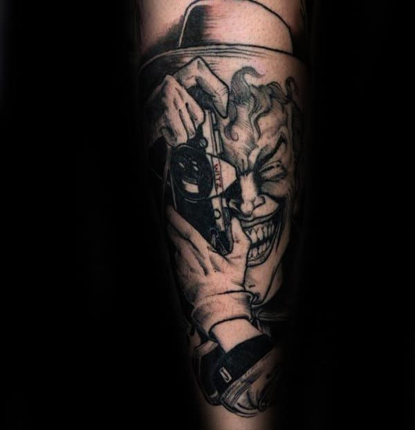 Joker Camera Mens Inner Forearm Tattoos