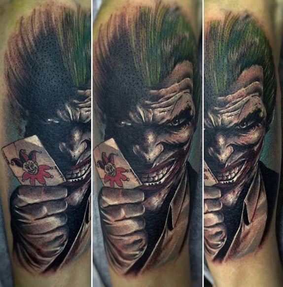 Joker With Card Mens Arm Tattoos
