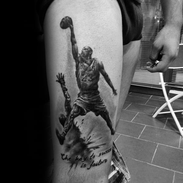 Jordan Dunking Watercolor Mens Thigh Tattoos