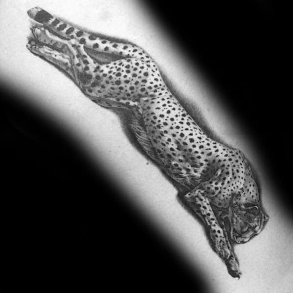 Jumping Cheetah Guys Realistic Shaded Forearm Tattoos