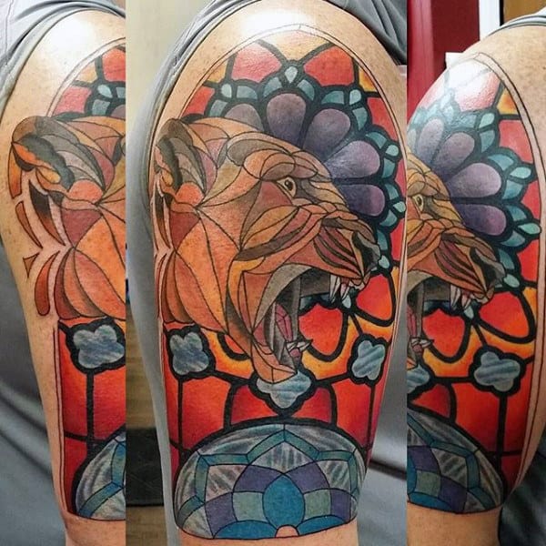 Jungle Cat Stained Glass Mens Half Sleeve Tattoos