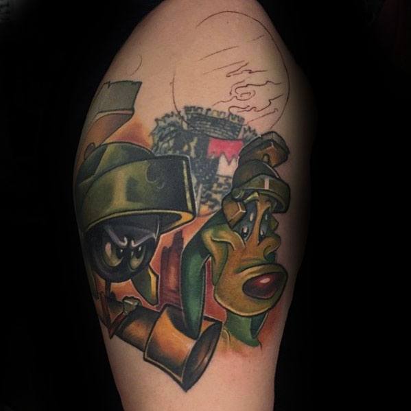 K 9 Dog With Marvin The Martian Male Upper Arm 3d Tattoos