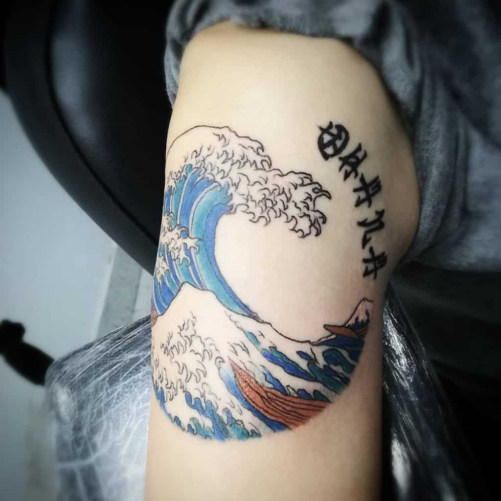 Traditional Japanese wave tattoo inspired by The Great Wave off Kanagawa, symbolizing strength, resilience, and nature's power.