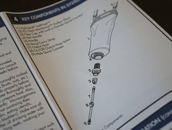 Katadyn Gravity Befree Water Filtration System Main Components