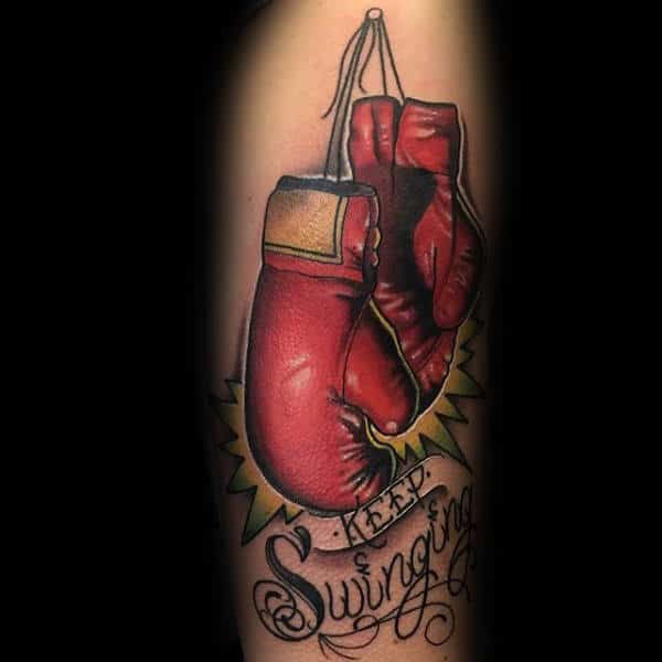 Keep Swinging Mens Boxing Gloves Arm Tattoos
