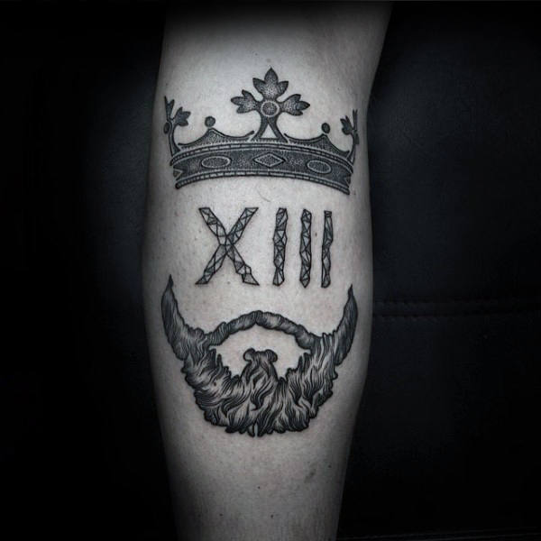 King Crown With Beard Unique Tattoos For Men On Leg