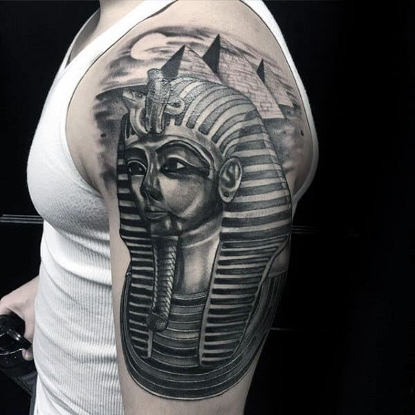 King Tut With The Great Pyramids Mens Half Sleeve Tattoos