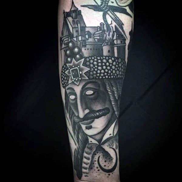 King With Castle Crown Forearm Tattoo Design On Gentleman