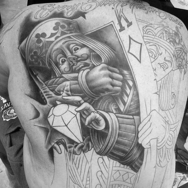 King With Diamond Playing Card Mens Full Back Tattoo