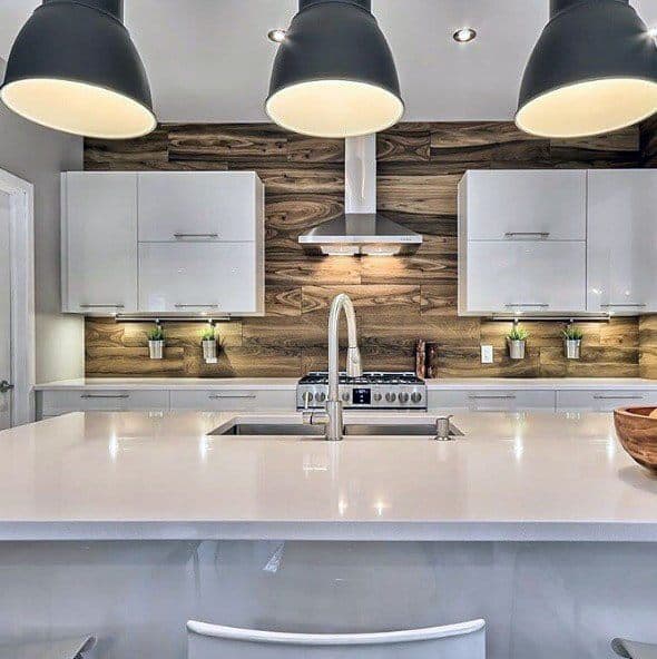 DIY treated wood backsplash