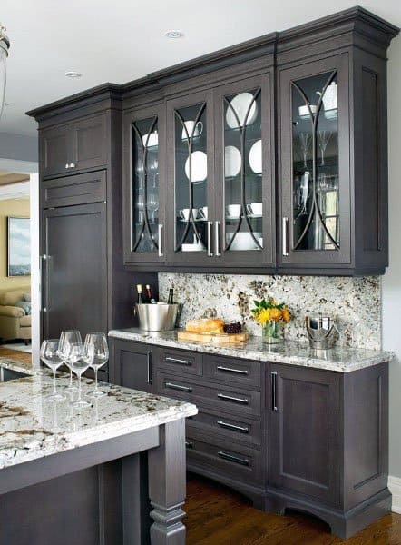brown kitchen cabinets with glass doors 