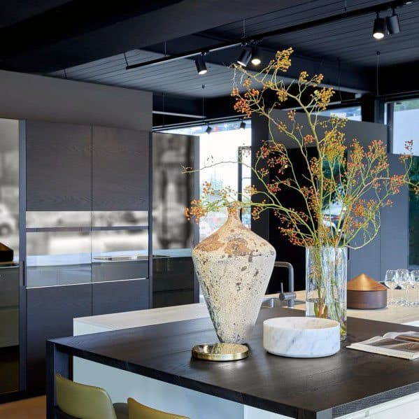 Kitchen Ideas For Track Lighting With Black Painted Ceiling