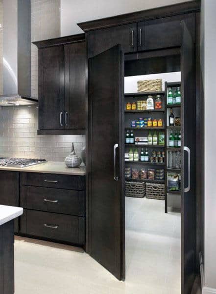 kitchen pantry false stained wood cabinets hidden door