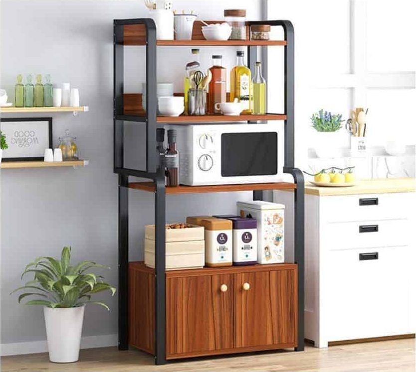 small kitchen cabinet shelf unit with mircrowave