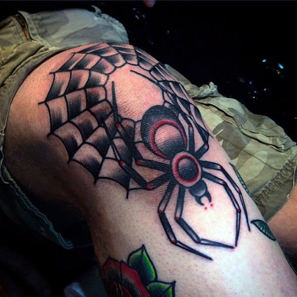 Knee Cap Spider Web Male Tatoto Ideas