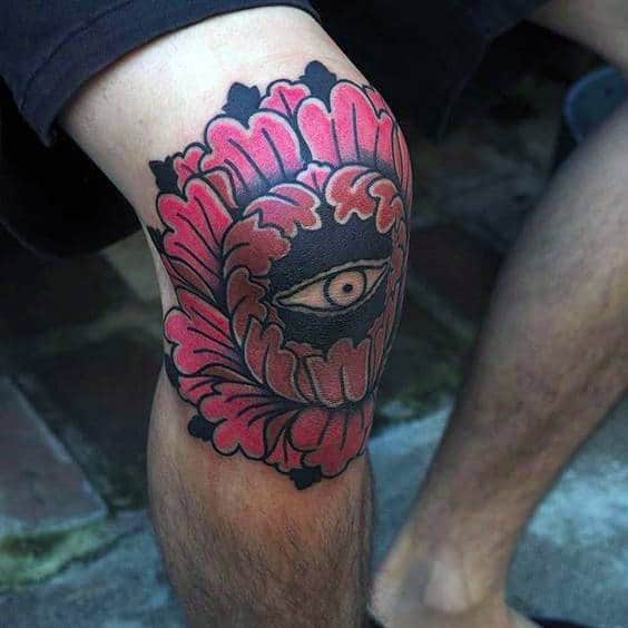 Knee Cap Traditional Eye Flower Tattoos For Guys