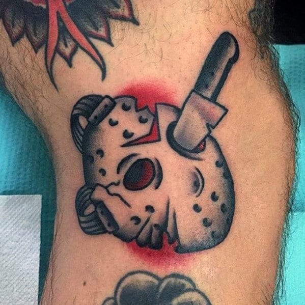 Knee Dagger Jason Mask Tattoos Guys