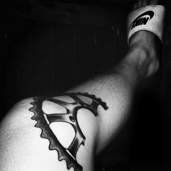 Knee Mens Sprocket Black Shaded Tattoo Ideas