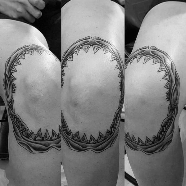 Knee Shark Jaw Tattoos For Gentlemen