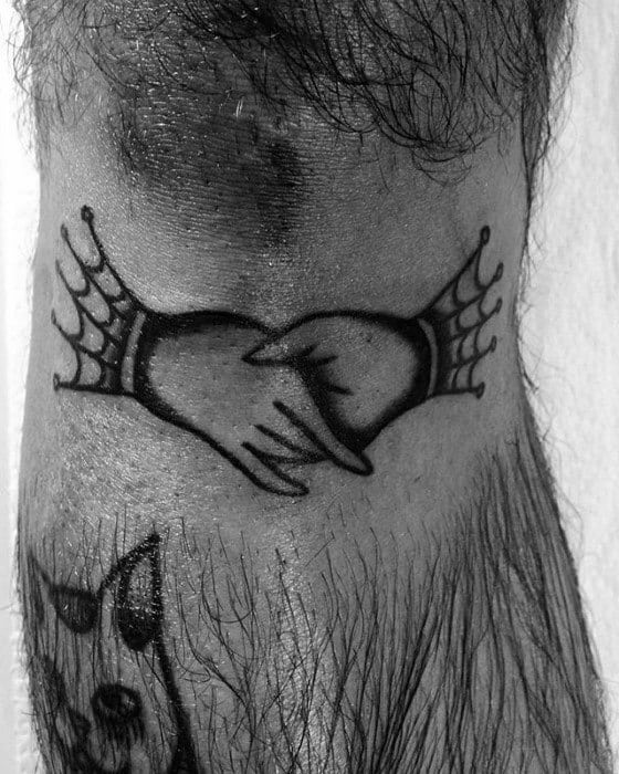 Knee Traditional Guys Tattoos With Handshake Design