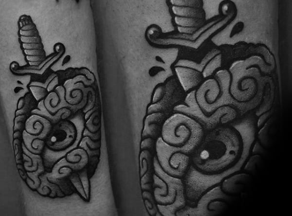 Knife Inside Brain With Eye Tattoo Male Arms